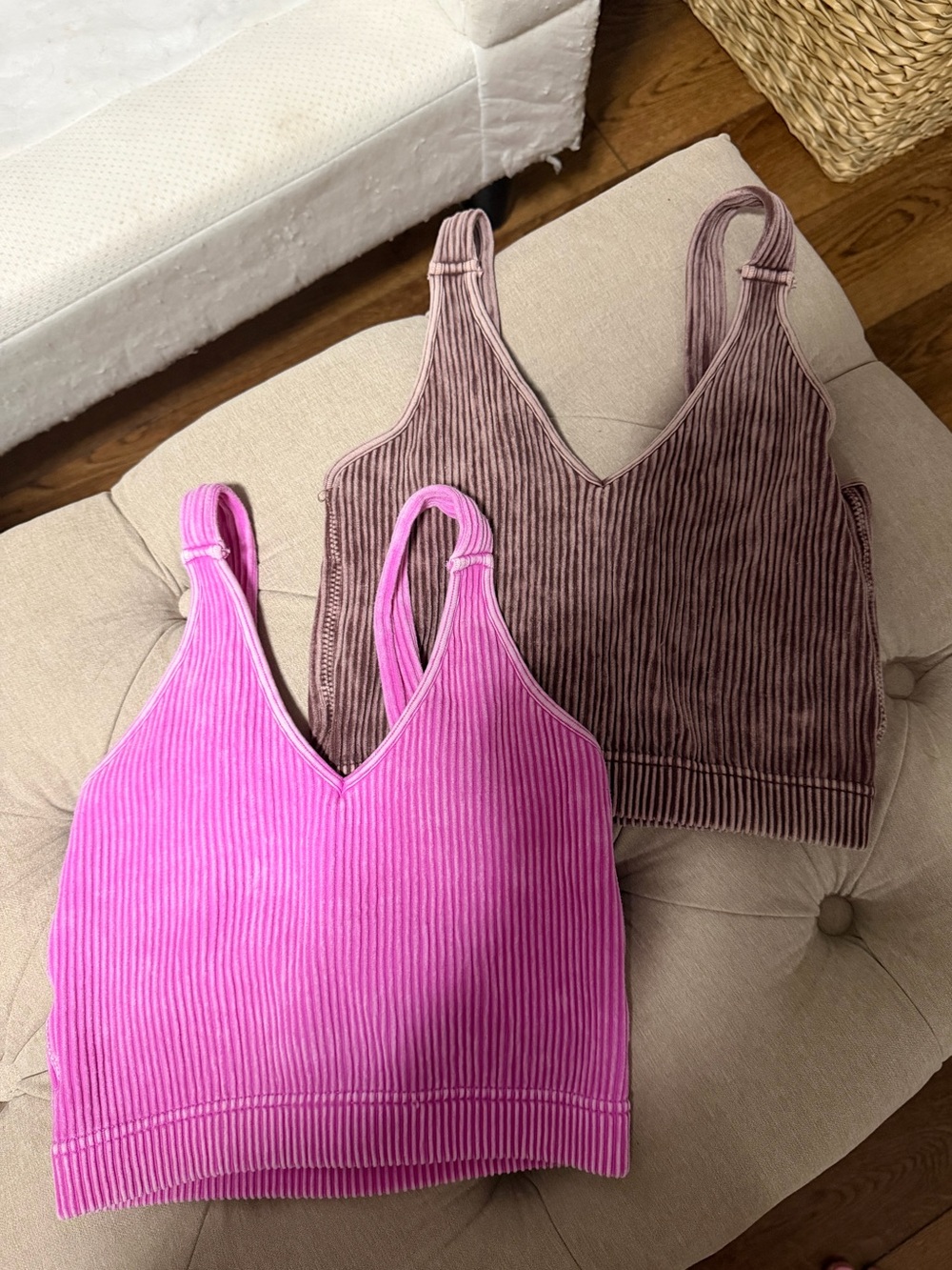 Zenana Ribbed V-Neck Tank Tops Hot Pink and Brown